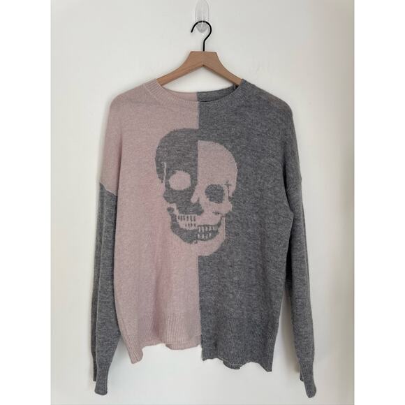 Skull Cashmere Colorblock 100% Cashmere Pullove Sweater - Pink & Gray, M - Picture 2 of 8